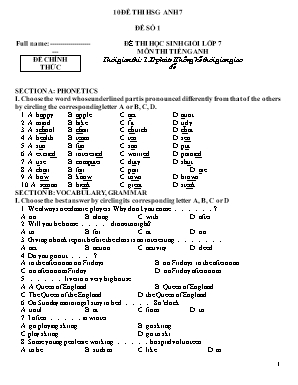 10 Đề thi học sinh giỏi môn Tiếng Anh Lớp 7
